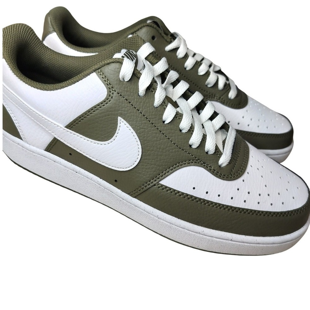 NIB Nike Court Vision‎ Low Men's Sneakers Olive & White Leather Size  M 9 W 10.5